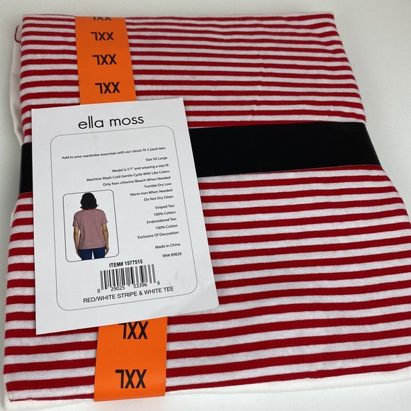 Ella Moss 2 pack tees NEW! Size XXL, red stripe and white “smile” embroidered - Picture 3 of 10